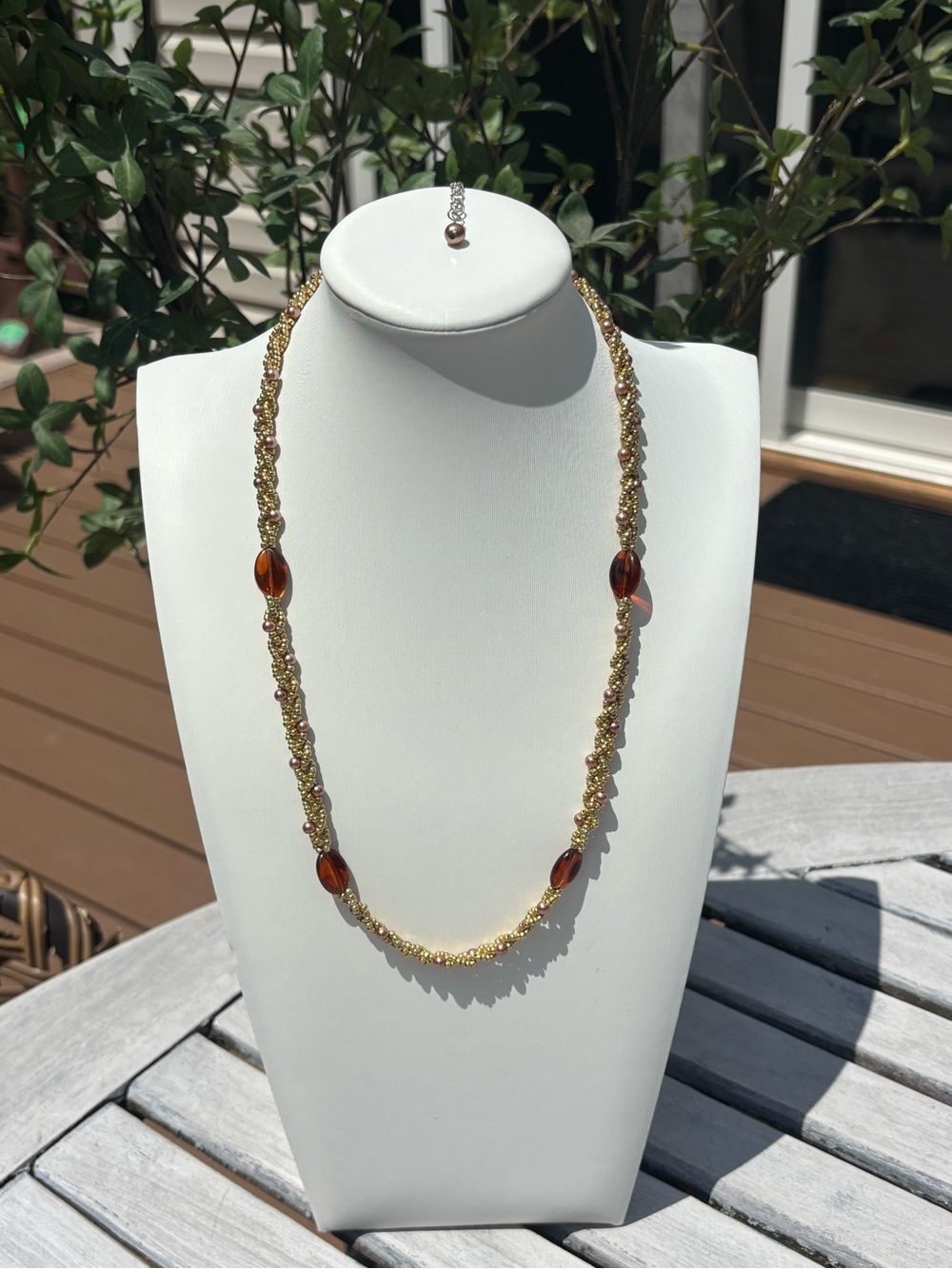 Gold and Amber Beaded Women's Necklace